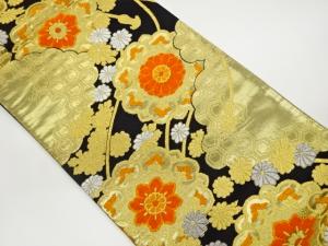 雲に華文・亀甲・菊模様織出し袋帯